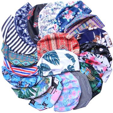 Quality Yes 3Pack Pure Colorful Superior Polyester Cloth Fabric Bathing Cap Swimming Caps Swimming Hats for Water Sports (Pattern Color)