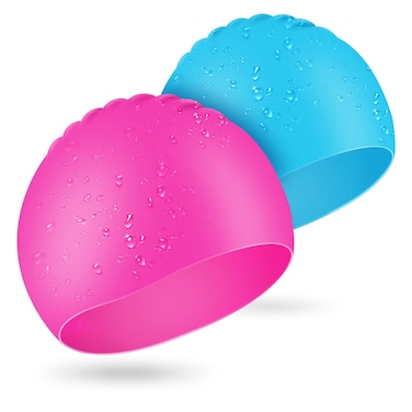 Swim Cap Kids, 2 Pack Durable Silicone Swimming Caps for Kids Youths, 3D Ergonomic Design Fit for Children and Teens (Age 3-8), Comfortable Fit for Long Hair &amp; Short Hair