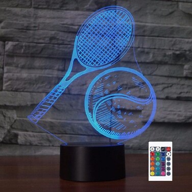 SUPERIORVZND 3D Tennis Night Light Remote Control Power Touch Table Desk Optical Illusion Lamps 16 Color Changing Lights Home Decoration Xmas Birthday Gift