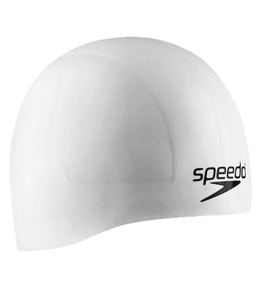 Speedo Unisex-Adult Swim Cap Silicone Aqua V, White Flat, Medium