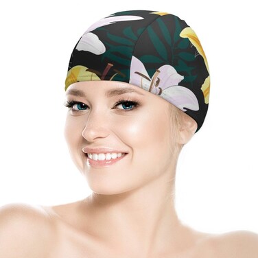 Lily Flower Swim Cap Women Waterproof Bathing Cap Comfy Swimming Hat for Long and Short Hair