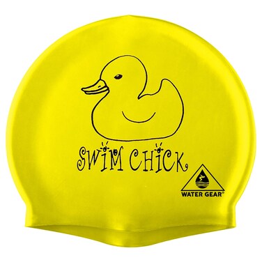Water Gear Latex Swim Cap - Swimming Caps for Girls Long Hair - Waterproof Swimming Cap for Young Swimmers - Comfortable for Short and Long Hair - Yellow Chick