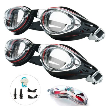 DEEYOTA 2 Pack Swim Goggles Anti-fog No Leaking Swimming Goggles for Adults Men Women (Black Non Electroplated)
