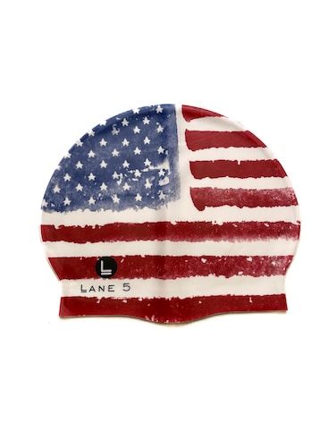Lane5 Swim - 2-Pack Adult Silicone Swim Cap - Beautiful Designs for Women. Latex Free. US Flag Print and Solid Navy