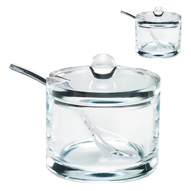 J&amp;M DESIGN 2-Pack Clear Acrylic Sugar Bowl With Lid And Spoon For Coffee Bar Accessories, Creamer Bowls Kitchen Baking Essentials Supplies Canisters 8oz Container Jar Dispenser Spice Holder Salt Dish