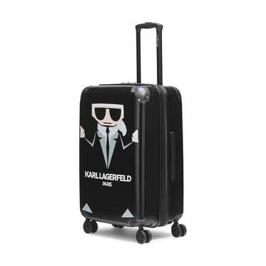 Karl Lagerfeld Paris Expandable Spinners Hardside Karl in A Box Suitcase, Black
