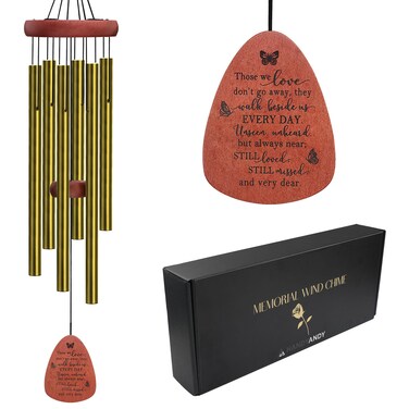 HandyAndy in Memory Sympathy Wind Chimes for Loss of Loved One   Personalized Bereavement/Condolences Memorial Gift   Remembrance 32 Inch Large Wood Cardinal Windchime for Grief of Love Ones Lost