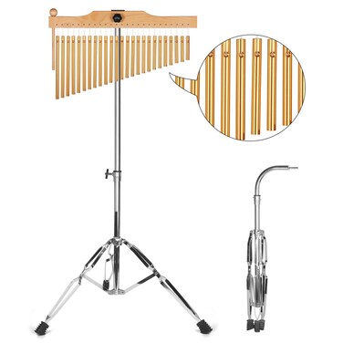 Bar Chimes Single-Row Wind Chimes with Adjustiable Height Tripod Stand Percussion Instrument Bell (Gold 25 Tone)