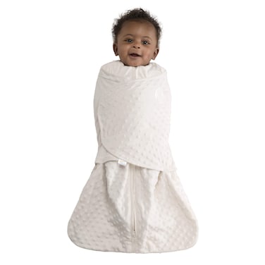 HALO Sleepsack Swaddle, 3-Way Adjustable Wearable Blanket, TOG 3.0, Velboa, Cream Plush Dots, Small, 3-6 Months