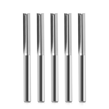Trvoxviq CNC Straight Router Bits 1/8 Inch (3.175mm) Shank, 2 Flutes Straight End Mill CNC Milling Cutter, Tungsten Steel CNC Bits 17mm CEL/45mm OAL for MDF PVC Acrylic Woodworking(3.175x17mm, 5PCS)