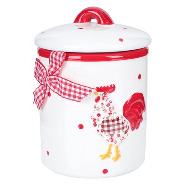 Angoily Ceramic Food Storage Jar Canister Red Flower Chicken Pattern Food Canisters with Lid Condiment Pot for Coffee Bean Cookies Loose Tea Spice Nuts Snacks Storage Jar