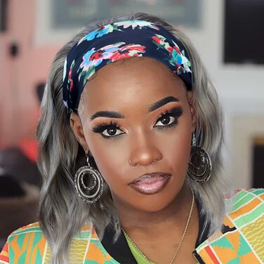 SYMEIW Silver Grey Wavy Headband Wig For Black Women Curly Half Wigs With Headband Attached Synthetic Wrap Wigs Turban Wigs For Women(Gray)&acirc;&euro;&brvbar;