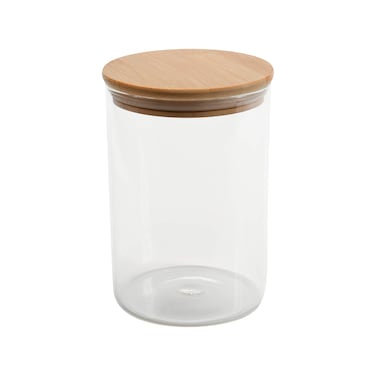 Kitchen Details Round Glass Jar   1 Liter   Bamboo Airtight Seal Lid   Wide Mouth   Food Storage Canister   Tea or Coffee   Spices   Flour   Sugar   Clear