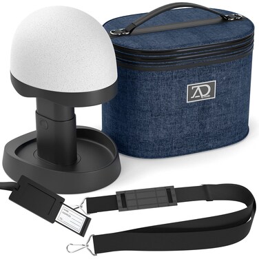 Wig Travel Case - 8"-12" High Wig Box with Collapsible Wig Stand - Dome Foam Wig Head Stand in Zipper Carrying Case w/Handle for Safe Traveling Storage of Wigs, Lace Front Cap, Toupee (Denim Navy)