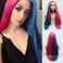Pink Blue Wig Lace Front Wigs for Women Long Straight Soft Half Hot Pink Blue Rainbow Wig Rose Red Handmade Synthetic Wig Pre Plucked Hairline Glueless Synthetic Heat Resistant Hair Cosplay 24 Inch
