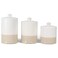 Drew Derose Two-Toned White and Tan 10 x 5.5 inch Ceramic Kitchen Storage Canisters with Lids, Set of 3
