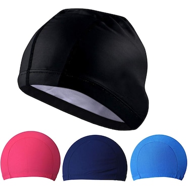 TraderPlus 4 Pack Nylon Spandex Fabric Swimming Cap Lycra Cloth Swim Caps Elasticity Bathing Hat Shower for Men Women