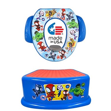 Spidey and His Amazing Friends Team Up 2 Piece Essential Potty Training Set - Soft Potty Seat, Step Stool