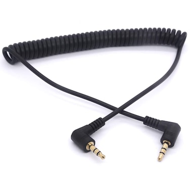 GLHONG Coiled 3.5mm Audio Cable - 90 Degree 3.5 TRS Headphone Adaptor Aux Stereo Extension Cord