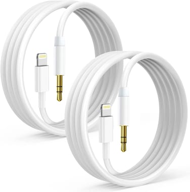 Hatuge Lightning to 3.5mm Aux Cable, Apple MFi Certified Headphone Audio Jack Cord Compatible with iPhone 14 13 12 11 XS XR X SE 8 7 6 5 iPad/iPod to Car Stereo, Speaker, 2Pack (White)