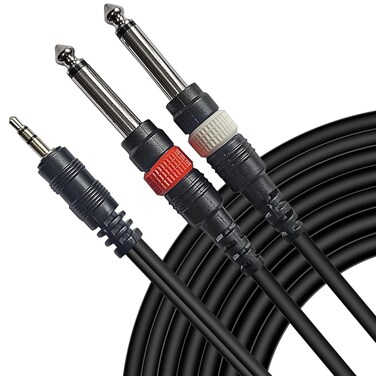 AxcessAbles 1/8 Stereo Male Mini-Jack to Dual 1/4 TS Audio Cable - 10ft   1/8 TRS to Dual TS Mono Y-Splitter Cable   3.5mm Stereo Mini-Jack to 2 TS Male   AxcessAbles TRS18-D14TS109 10ft