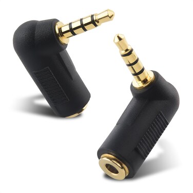 Cable Matters 2-Pack TRRS Right Angle 3.5mm Adapter in Black (3.5mm Right Angle Adapter, 90 Degree 3.5mm Adapter, 90 Degree Audio Adapter)