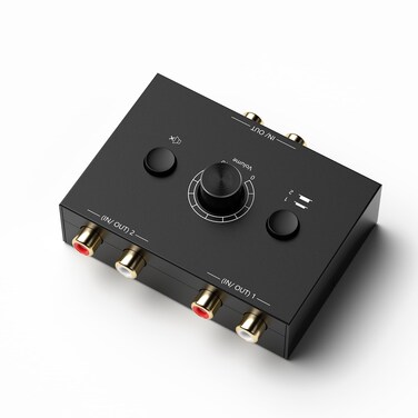 Y.D.F 2(1)-in-1(2)-Out RCA Stereo Audio Switch Audio Switcher Passive Speaker Manual Selector Splitter Box Audio Sharing Volume Control, One Key to Mute