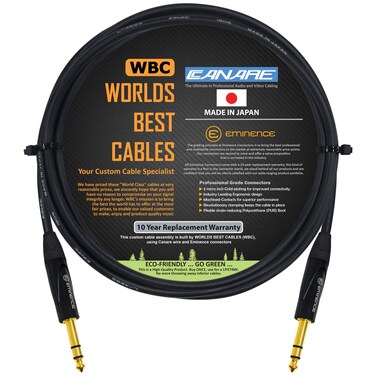 WORLDS BEST CABLES 3 Foot - Canare L-4E6S, Star Quad Balanced TRS Patch Cable with Eminence Gold E502 TRS Stereo Plugs - Custom Made
