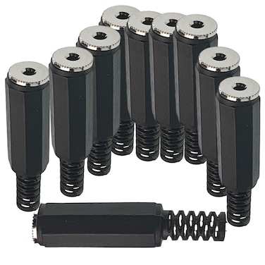 CESS 2.5mm Stereo Female Balanced TRS Plug Jack Socket Connectors, Soldering Type, 10 Pack, Matte Black Hexagonal Plastic Housing