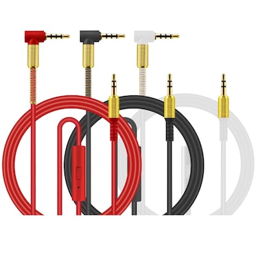 LINGYU 3.5mm Audio Replacement AUX Cable with Mic Cord 90 Degree Right Angle Compatible for Smartphones Tablets and Speakers,24K Gold Plated Male to Male-Black White Red [3 Pack]
