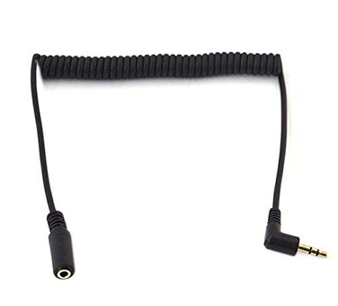 3.5mm Stereo Audio Cable, Haokiang 90 Degree Coiled Spring 3.5mm(1/8") 3Pole Male to Female 1 to 6Ft Audio Aux Extension Cable for Home/Car Stereo,Phone,Headset and More (TRS M/F)