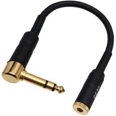 CESS-263 Audio Stereo Right Angle 6.35mm 1/4 Inch TRS Male Plug to 4.4mm Female Jack Headphone Adapter Cable, 6-Inch, Gold-Plated Connectors, Matte Black Metal Housing, Heat Shrink Protection