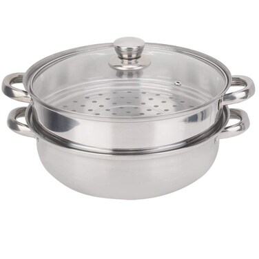 Simlug Steamer Pot,2-Layer Steamer Pot 2-Layer Stainless Steel Steamer, Cookware Cooker Double Boiler Soup Steaming Pot 27cm/11in