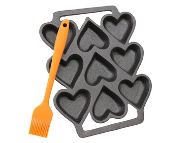 Auroal Heart Shaped Cake Pans, Heart Shaped Egg Pan, Fused Glass Heart Molds, 9 Molds Cast Lron,Mini Cake Pan, 1 Baking Tray, 1 Oil Brush(2 Piece Set)