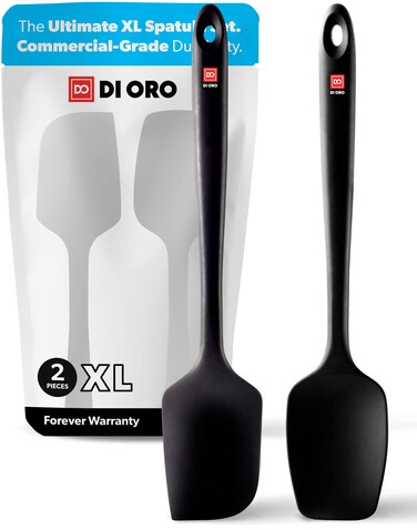 New DI ORO Seamless Series 2-Piece Silicone Pro XL Spoonula &amp; Spatula Set - 600&Acirc;&deg;F Heat-Resistant Nonstick Rubber Commercial Grade Kitchen Cooking Utensils - Large Scrapers for Mixing &amp; Baking (Black)
