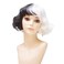 VINOBOW Black and White Wig for Women - Cruella Deville Costume Cosplay Synthetic Half Short Curly Wig