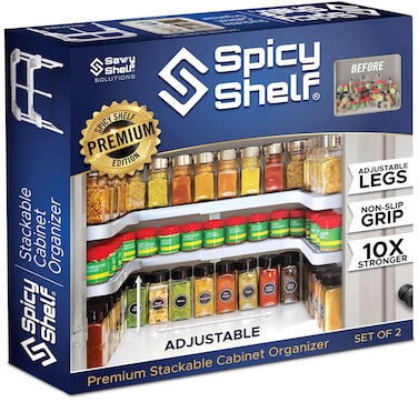 Spicy Shelf 3.0 - Expandable 2 Tiered Spice Rack Organizer for Cabinet &amp; Pantry - Kitchen Seasoning Organizer - Cabinet Spice Racks for Inside Cabinets (Spicy Shelf Premium) - Home Organization