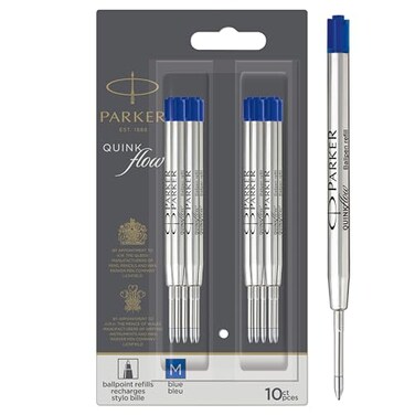 Parker Ballpoint Pen Refills, Medium Point, Blue QUINKflow Ink, 10 Count, Authentic Ink Refills Compatible with Parker Ballpoint Pens