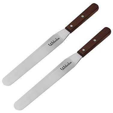 Webake Cake Spatula Straight Icing Spatula Set of 2, 14 Inches Frosting Spreader with Wooden Handle, Professional Stainless Steel Cake Decorating Spatula Jar Spatulas of Pastry