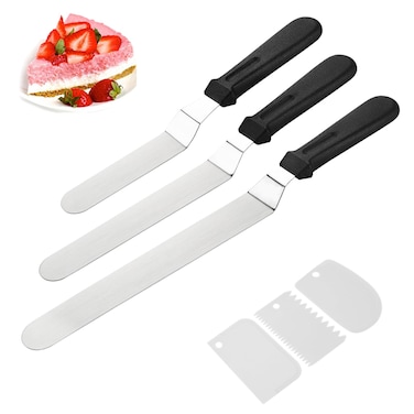 Set of 6 Cake Icing Spatulas and Cake Smoother Scrapers White, 6"+8"+10" Stainless Steel Offset Spatula Angled Frosting Spatula Smoother Cake Decorating Tools for Baking, Kitchen