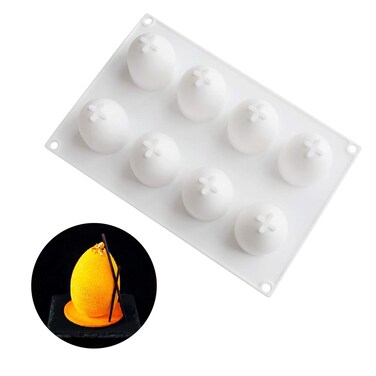 3D Easter Egg Silicone Mold, 8 Holes Easter Egg Shape Food-grade Dessert Baking Mold Bakeware for Mousse Cake Chocolate Pastry Truffle Pudding Jelly Cheesecake Candy Mini Soap Candle (10"&Atilde;&mdash;6.7" White)