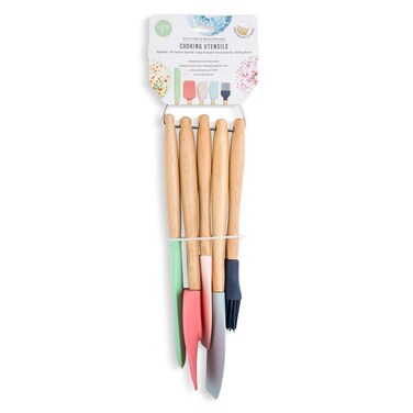 Core Kitchen All-Purpose Spatula Basting Brush Set in Pastel Ombre, Food-Grade BPA-Free Silicone &amp; Beechwood Handle, Non-Stick Baking &amp; Cooking Utensil Serving Tools, Dishwasher Safe, 5 Piece Set