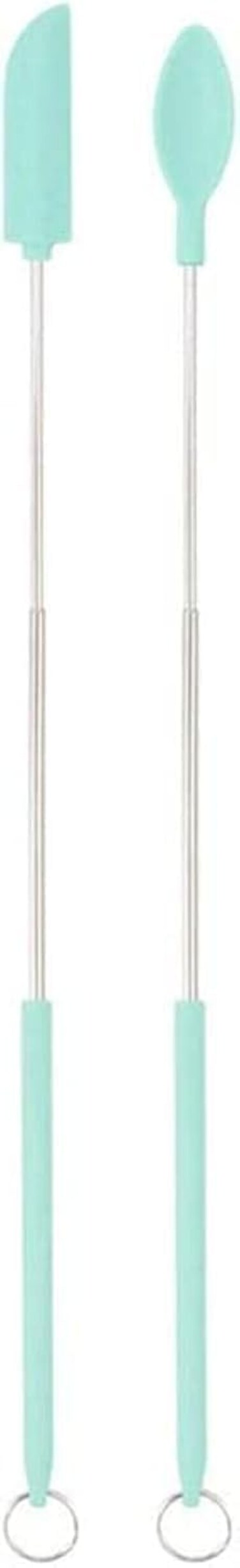 1 Set of Mini Silicone Telescopic Spatula,Heat Resistant Spatulas,Handle Size Adjustable Spatula and Scooping Spoon with Hanging Buckle for Jar, Kitchen Bottles, Cosmetics, Kitchen Cooking, Green