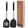 Silicone Spatula Set, BPA Free Non-Stick Stainless Steel, Microwave Safe, Set of 2 (Black) Perfect for cooking eggs, pancakes, hamburgers, high heat resistant, Large, 198168666517