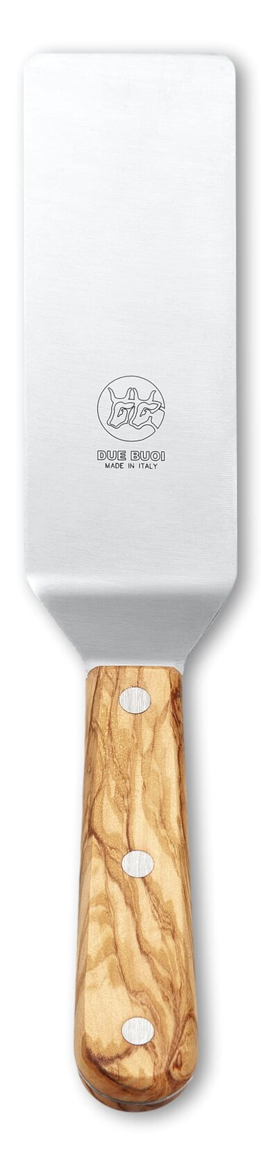 DUE BUOI Narrow Spatula Olive Wood Handled and Stainless Steel Rivets - Blade 2" x 6.1/3" - Good for Burger Kitchen bbq grill griddle pastry. Non-stick Durable.