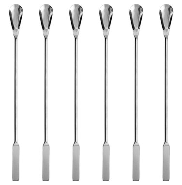 EISCO 6PK Lab Spatula Spoon, 9" - Stainless Steel, Polished - One 0.35" Flat End, One 0.75" Scoop End - Scoopula