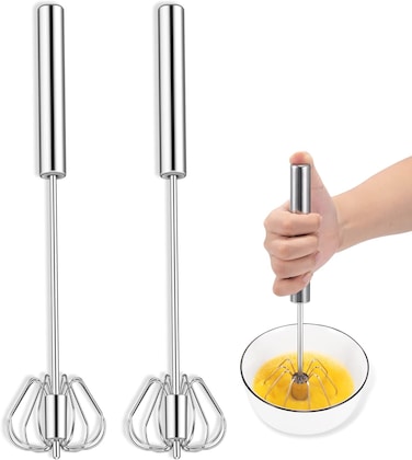Myasrelae Hand Push Whisk, Semi-Automatic Egg Mini Whisks Stainless Steel, Small Tiny Whisk for Whisking, Beating, Blending Ingredients, Mixing Sauces (C)
