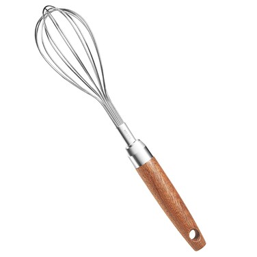 Stainless Steel Wire Cooking Whisk, Multi Function Kitchen Non Stick Balloon Whisk Egg Beater for Blending Whisking Beating Frothing Stirring Batters,Wooden Handle (11"L x 2.1"W)