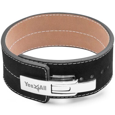 Yes4All Sports Leather Weight Lifting Lever Belt for Powerlifting   Robust Alloy Steel Buckle   Men &amp; Women   Strongman   10mm Thick   Easy to Use