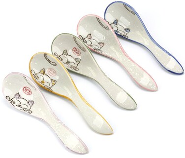 5pcs Ceramics Japanese Fortune Cat Lucky Cat Hand Painted Soup Spoons